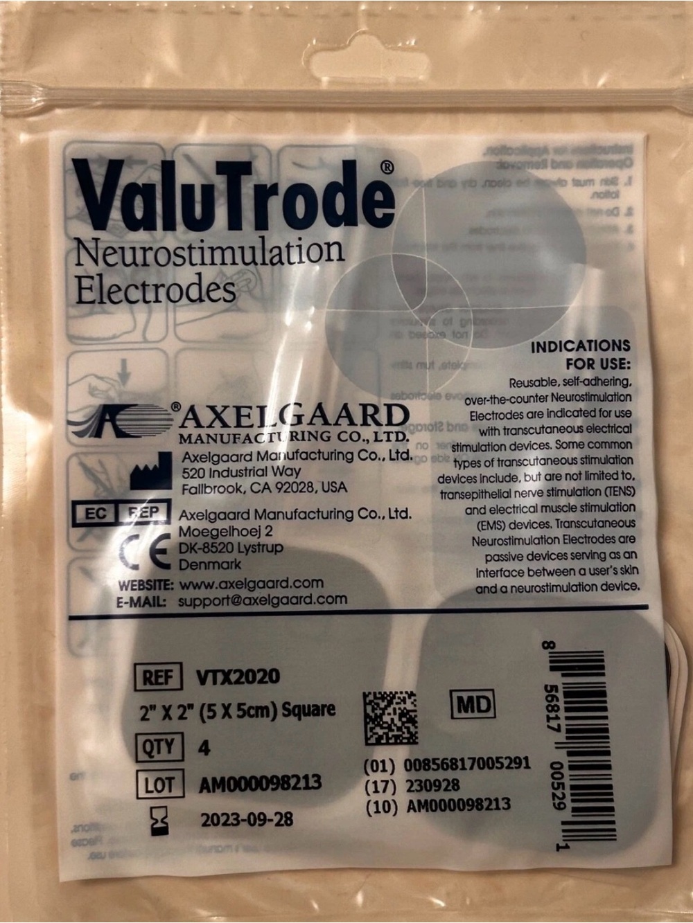 Axelgaard Valutrode X Foam Electrodes 2"x2" Square Accessories for TENS Machines